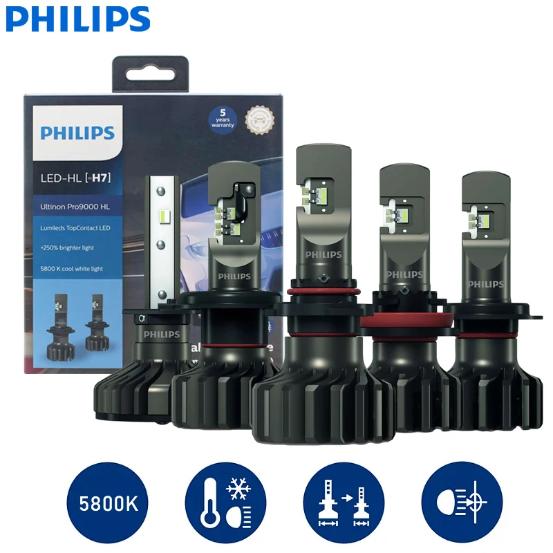 Philips Ultinon Pro9000 Led H1 H4 H7 H8 H11 H16 Hir2 Hb3 Hb4 Faro Auto 9005 9006 9012 5800K Bianco 250% Lampade Auto Luminose 2X