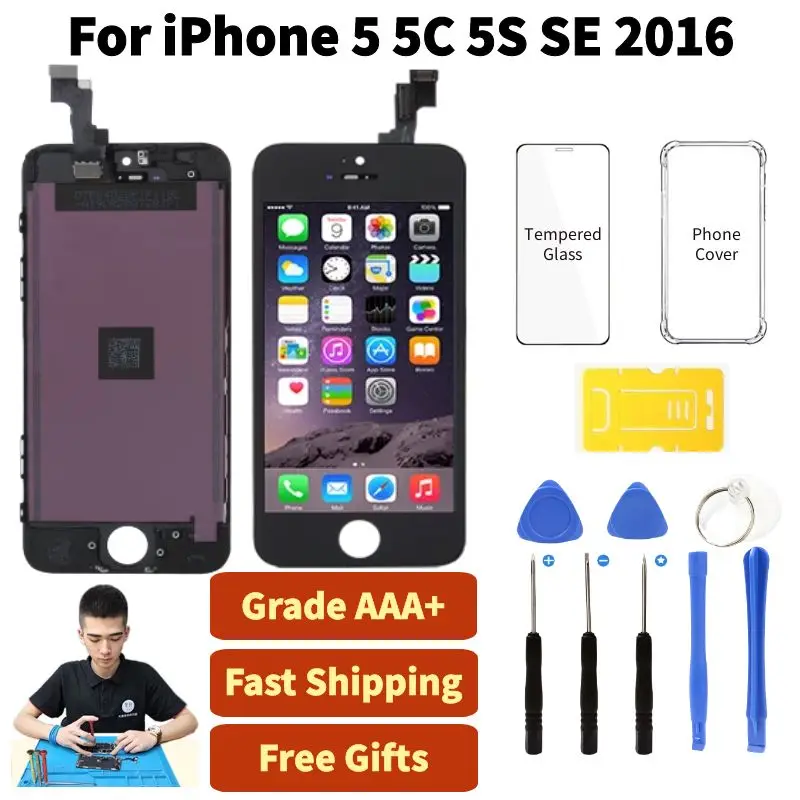 Schermo Lcd Per Iphone 5 5S 5C Se 2016 Display Touch Digitizer Assembly Nero Bianco Display Sostituzione Pantalla + Custodia + Kit Di Strumenti