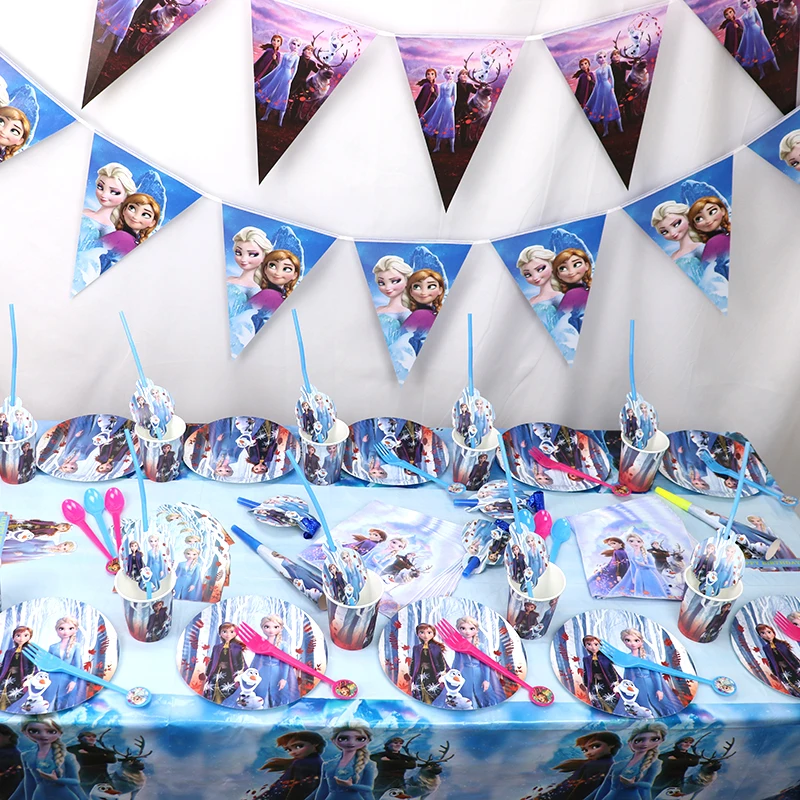 Princess Frozen 2 Forniture Per Feste Frozen Party Piatti Di Paglia Di Carta Tazze Ragazze Frozen 2 Elsa Anna Birthday Decor Party Tovaglia