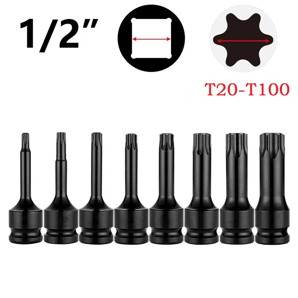 1 Pz 1/2 Torx Bit Socket Air Impact Wrench Adapter 1/2 Pollici Socket Square Head T20-T100 Adattatore Per Presa Pneumatica Avvitatore A Percussione