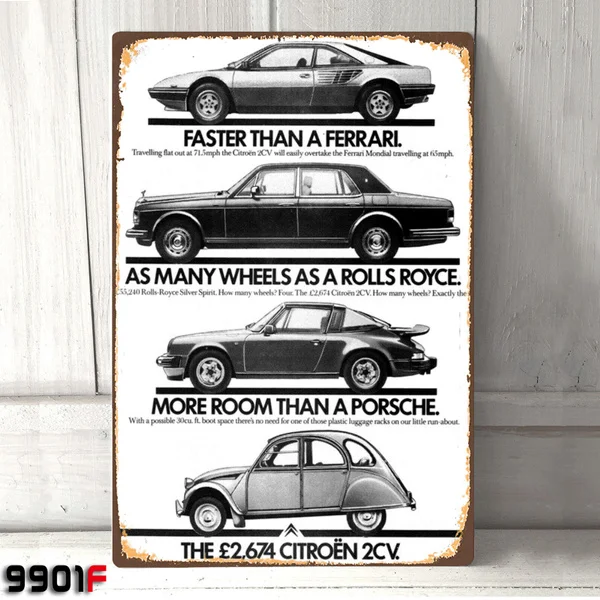 Citroen 2Cv Anuncio Vintage Metal Signo De Metal Garaje De Casa Cueva De Hombre Pub De Pared Para Bar De Pared (20Cm X 30Cm)