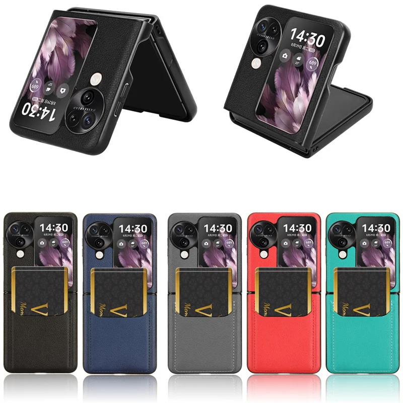 Nuovo Per Oppo Find N3 Flip N2 Flip Litchi Pu Leather Outer Card Custodia Protettiva Mobile Schermo Pieghevole Superiore E Inferiore