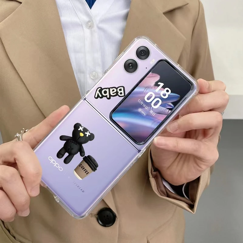 Cartoon Cute Baby Coffee Phone Case Per Oppo Find N2 Flip Con Copriobiettivo Per Trova N2 Flip Folding Shell Soft Case Capa