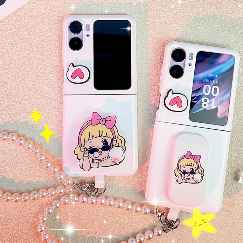 Per Oppo Find N2 Flip Mobile Phone Shell Cartoon Staffa Findn2 Flip Schermo Pieghevole Custodia Protettiva Portatile A Prova Di Caduta