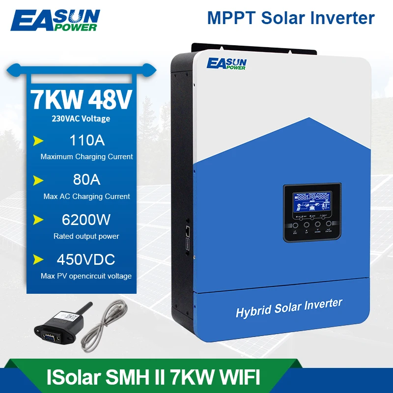 Easun Power Hybrid Solar Inverter 7Kw 48V Inverter Ibrido Fotovoltaico 230Vac Max Pv 450V Costruito Nel Caricatore Mppt 110A