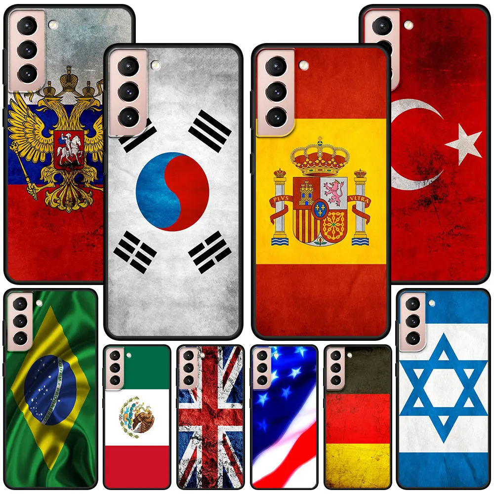 Bandiera Nazionale Ru Fr Uk Paraurti Per Samsung Galaxy S23 S21 Fe S22 Ultra S10 Lite 5G S10E S8 S9 Custodia Morbida In Tpu Nero Per Telefono