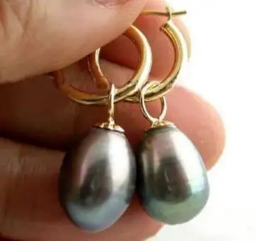 Hot A Pair 11-12Mm Australian South Sea Black Pearl Earring