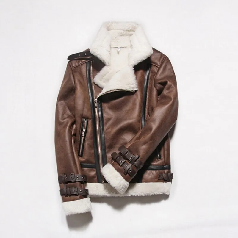 Inverno Foderato Vintage Avirex Fly Air Force B3 Flight Pilot Bomber In Pelle Da Uomo Cappotto In Pelle Scamosciata Con Collo Di Pelliccia Marrone Ner
