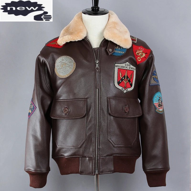 Avirex Fly Badge Air Force Flight Fur Collar G1 Bomber Uomo Giacca Vera Pilota Cappotto Invernale In Vera Pelle