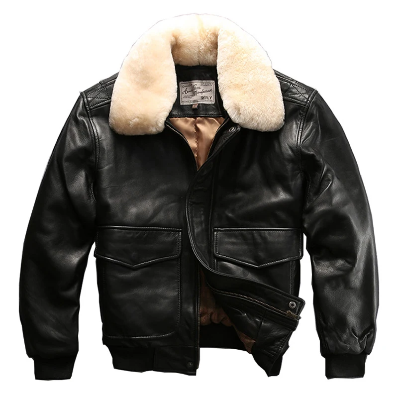 Avirex Fly Air Force Flight Jacket Collo In Pelliccia Giacca In Vera Pelle Uomo Cappotto In Pelle Di Montone Nero Bomber Invernale Uomo