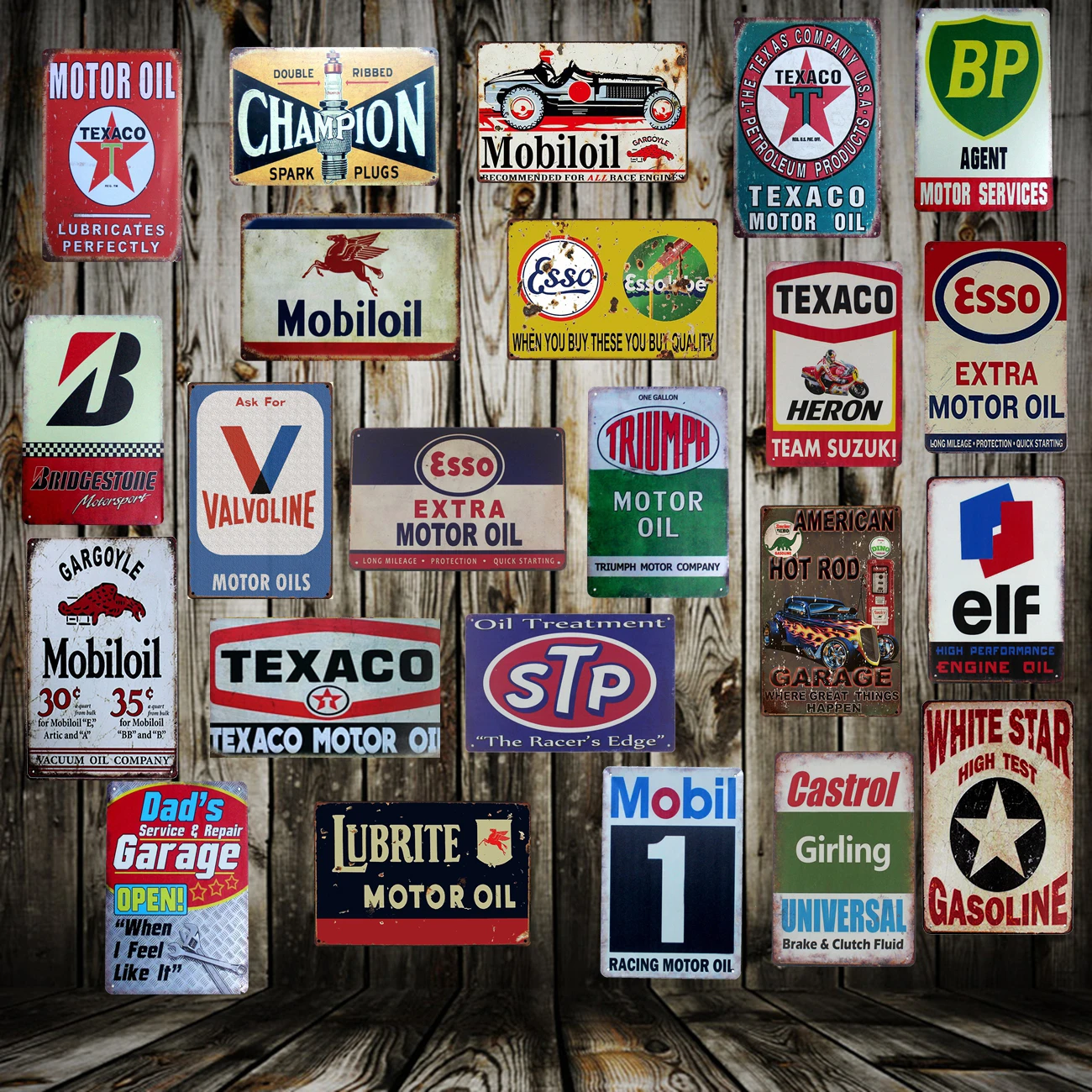 [Mike86] Texaco Mobil Stp Castrol Motor Oil Targa In Metallo Targa Poster Pittura Personalizzata Garage Classic Decor Art Lt-1689