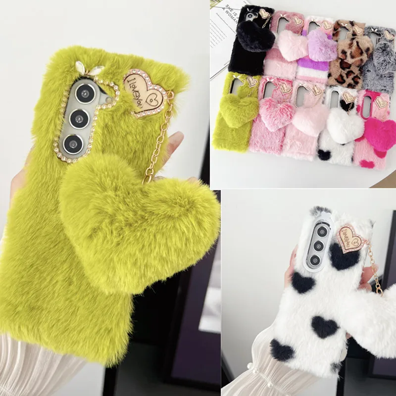 Per Samsung Galaxy Z Fold 5 Case Corea Cute Fluffy Plush Love Pendant Custodia Per Telefono Per Galaxy Z Folfold3 Z Fold2 Fold1