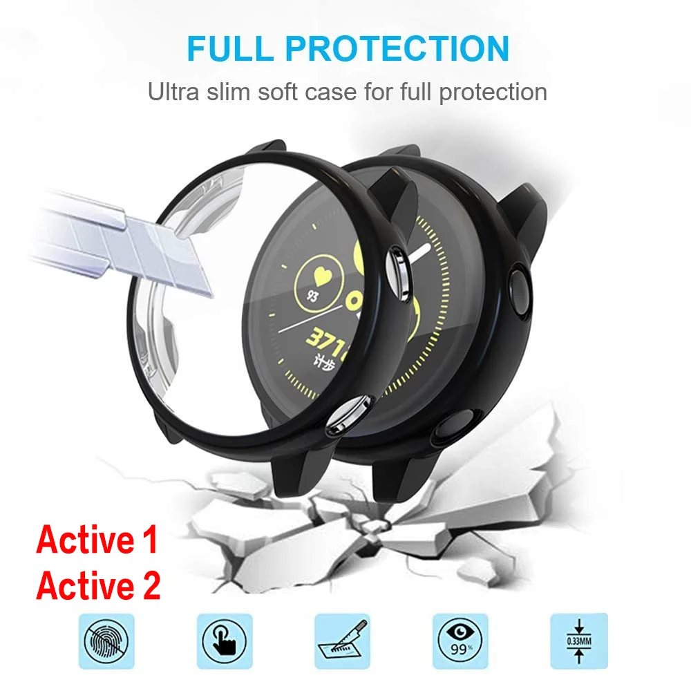 Custodia Per Samsung Watch Active 2 44Mm 40Mm Active 1 Soft All-Around Tpu Bumper Cover + Screen Protector Galaxy Watch Active 2 Case