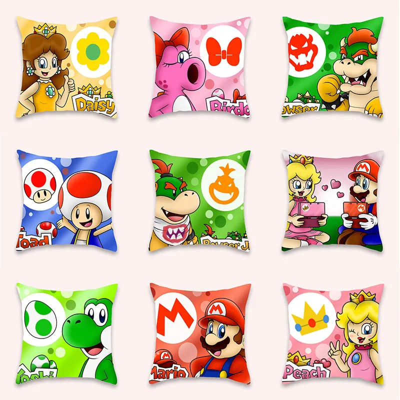 45*45Cm Super Mario Bros Square Federa Yoshi Luigi Cartoon Anime Figure Home Short Floss Cuscino Decorazione Bambini Regali Di Natale