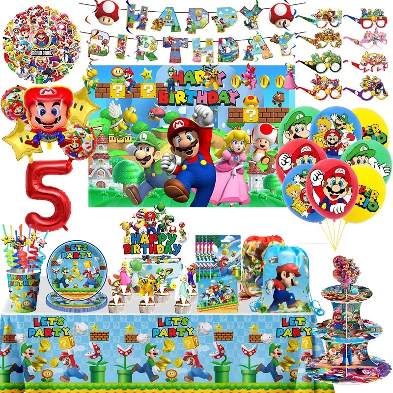 Super Mario Bros Birthday Party Decoration Game Mario Brother Theme Stoviglie Cup Plate Balloon Party Supplies Bambini Baby Shower