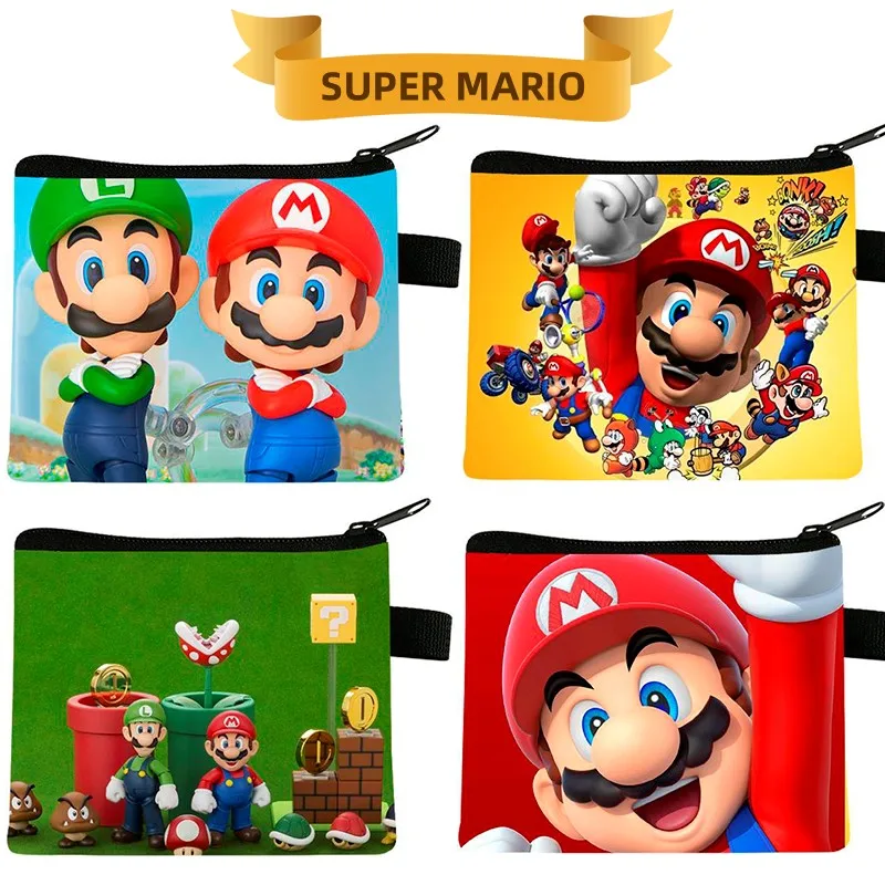 Super Mario Wallet Anime Game Bowser Yoshi Luigi Cartoon Cute Zipper Pouch Bag Per Bambini Portamonete Portamonete