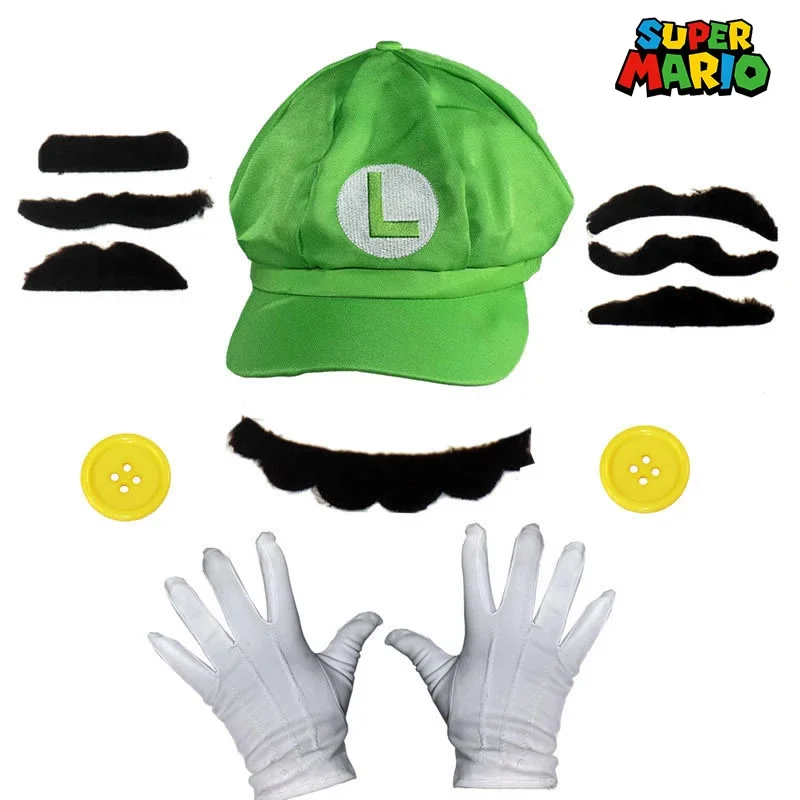Super Mario Bros Cosplay Cap Glove Mustache Set For Kids Anime Figures Toys Mario Luigi Fashion Cartoon Hat Suit Boysgirls Gifts