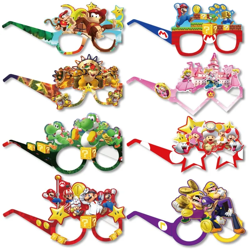 New Super Mario Halloween Party Paper Glasses Coppia Photo Props Mario Game Theme Birthday Glasses Decoration Supplies