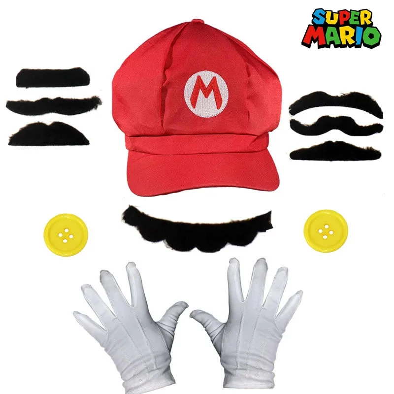 Game Super Mario Bros Cartoon Hat Glove Mustache Set Anime Figures Toys Mario Luigi Fashion Cosplay Cap Suit Kids Birthday Gifts