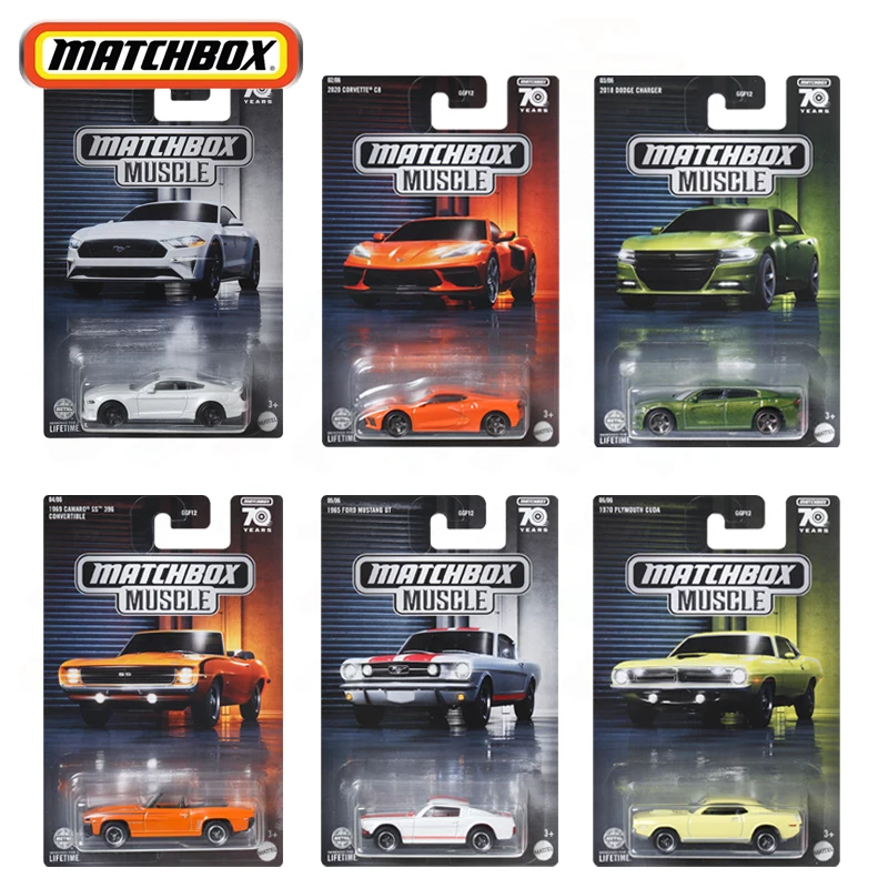 Original Matchbox Car Muscle 70Th Years Toys For Boys 1/64 Diecast Ford Mustang Corvette Dodge Charger Plymouth Regalo Di Compleanno