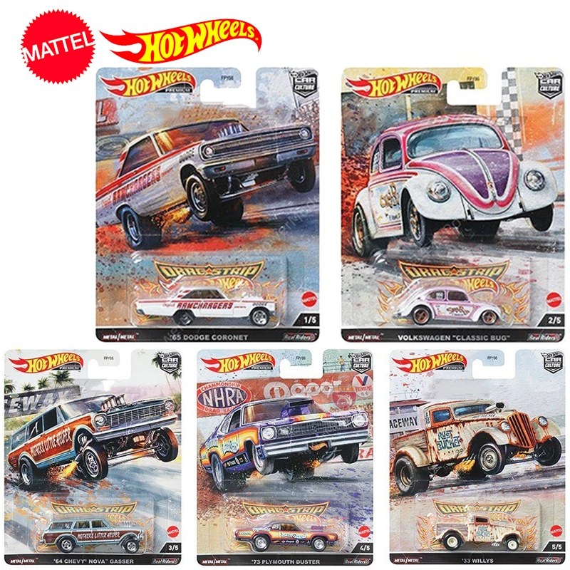 Original Hot Wheels Premium Drag Strip Car Culture Retro 1/64 Modelli Dodge Chargers Willys Transport Toys For Boys Vehicle