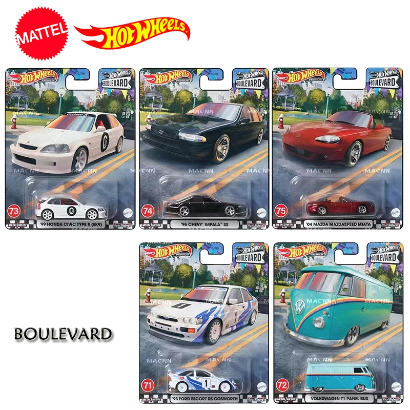 Original Hot Wheels Boulevard Premium Car 1/64 Chevy Civic Volkswagen T1 Bus Mazda Model Boy Toys For Children Metal Automobile