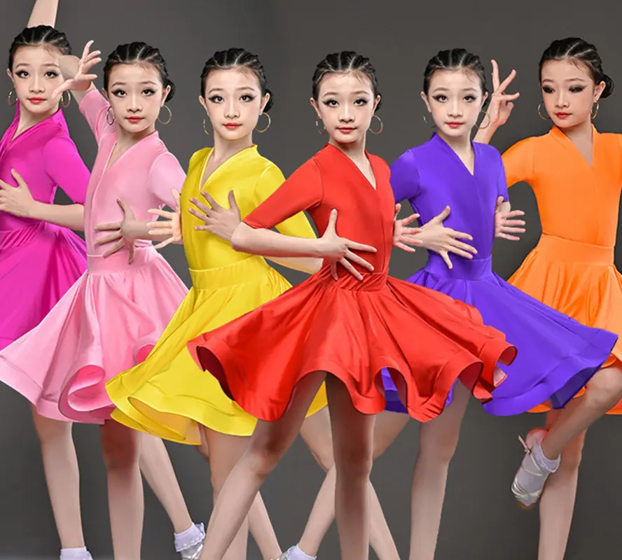 Ragazza Maniche Corte Standard Abito Da Ballo Latino Bambini Abiti Da Ballo Per Sala Da Ballo Bambini Salsa Rumba Cha Samba Tango Top Gonna