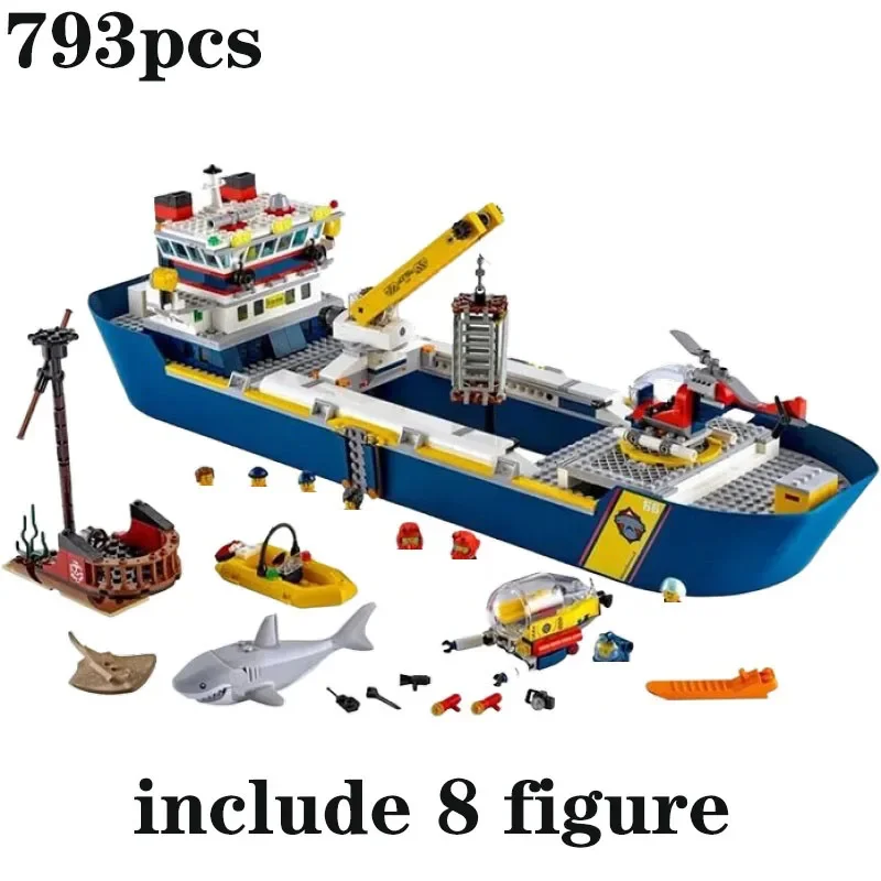 793Pcs Urban Ocean Building Block Nave Da Ricognizione 60266 Mattoni Fai Da Te Fire Boat 60109 Giocattoli Bambini Regali Di Natale