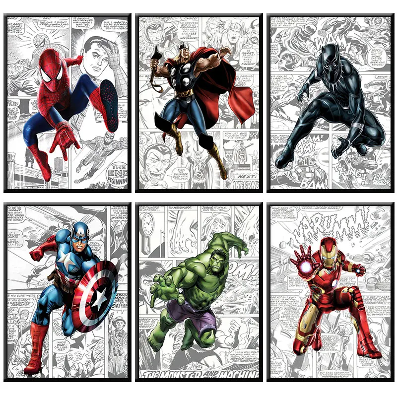 Disney Avengers Superhero Marvel Poster Figura Spiderman Hulk Canvas Painting Art Murale Wall Print Picture Home Kids Room Decor