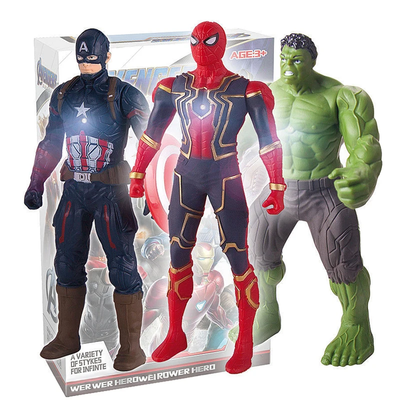 Disney Marvel Avengers Thanos Spiderman Hulk Buster Iron Man Captain America Captain Marvel Action Figure Glow Toys For Boy Gift