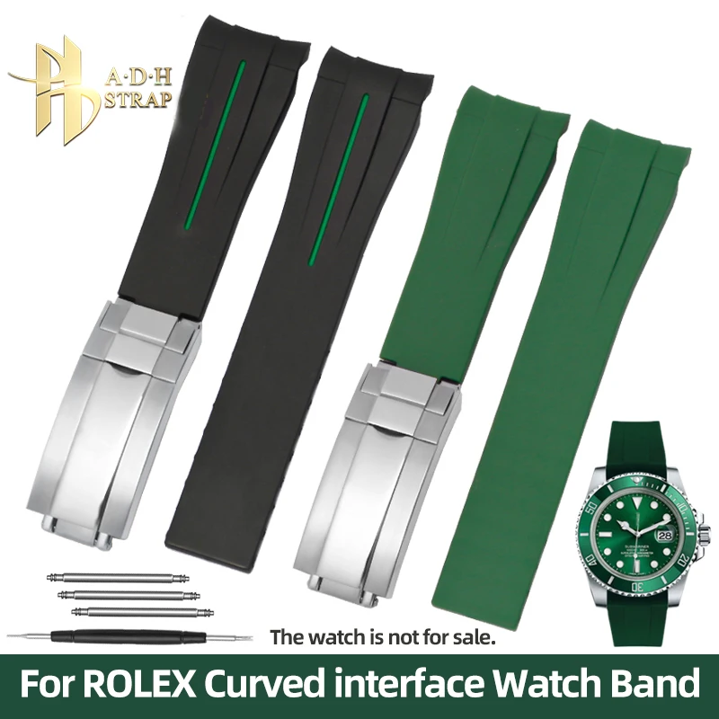Cinturino Per Orologio In Silicone Curvo Per Rolex Black Green Water Ghost Explorer Elastico Impermeabile Morbido 20Mm 21Mm Bracciale Da Uomo