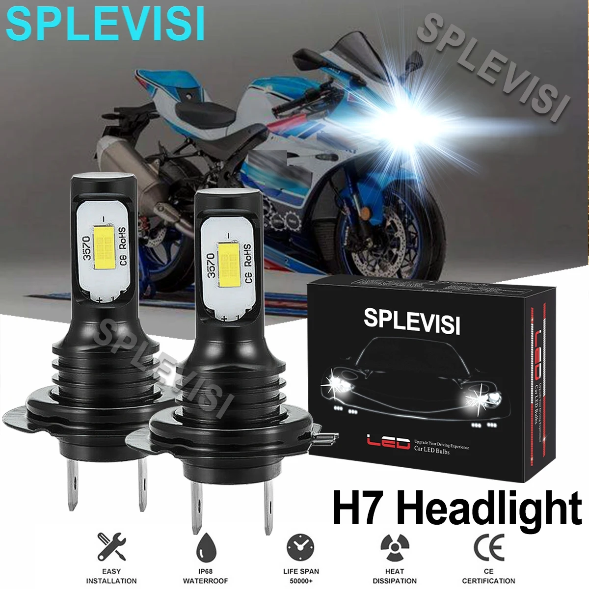 2X70W 6000K Pure White Motorcycle Led Headlight  Kit For Suzuki Gsxr1000 600 750 Hayabusa  Luces Led Para Moto