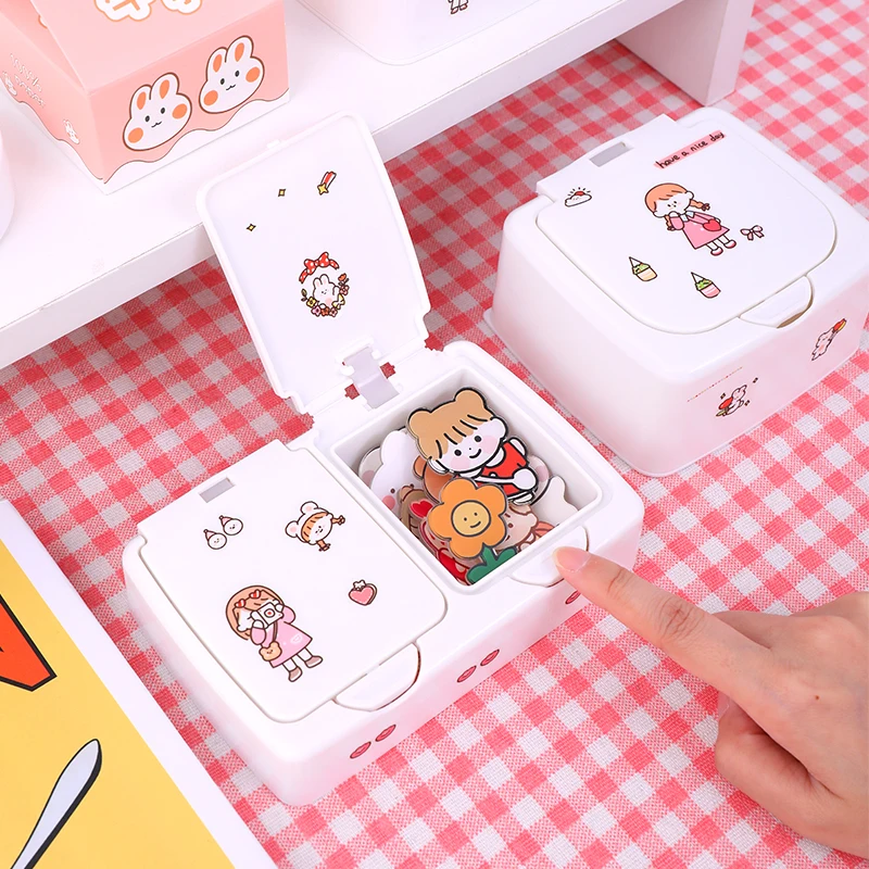 Ins Button Desktop Cute Storage Box Con Coperchio Articoli Vari Mini Jewlery Storage Box Organizer Kawaii Box Container Storage Small