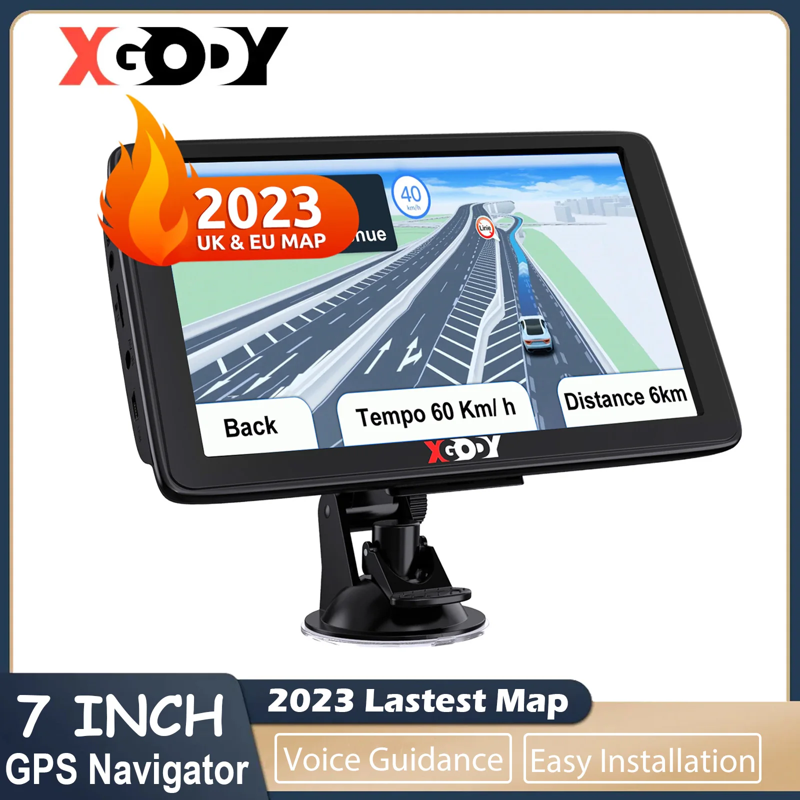 Xgody 7 "Navigazione Gps Per Auto Camion Gps 256M + 8G Navigtor Touch Screen Parasole Sat Nav Navitel Lastest 2023 Europa America Maps