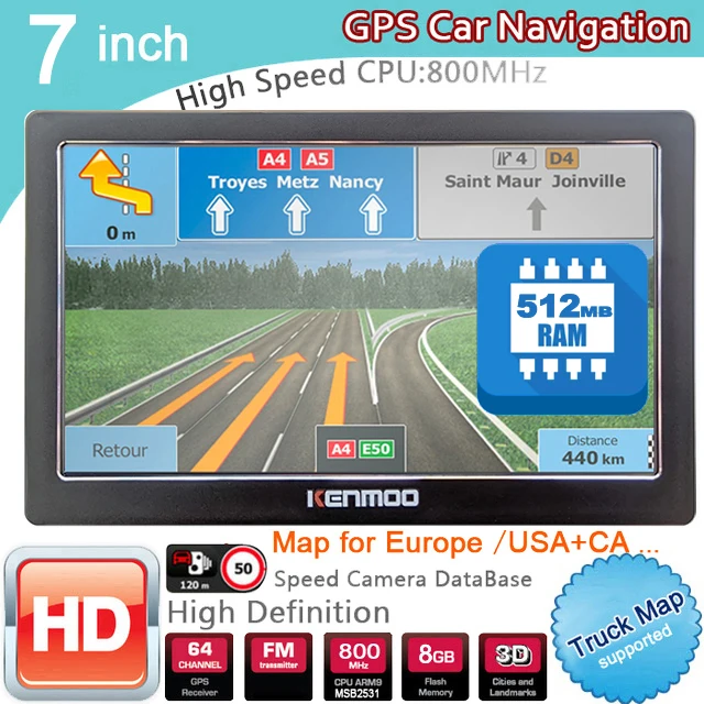 Navigazione Portatile Gps Hd Da 7 Pollici 512M Ram 2023 Mappe Per L'Europa Russia Car Truck Camping Caravan Navigator Aggiornamento Gratuito A Vita