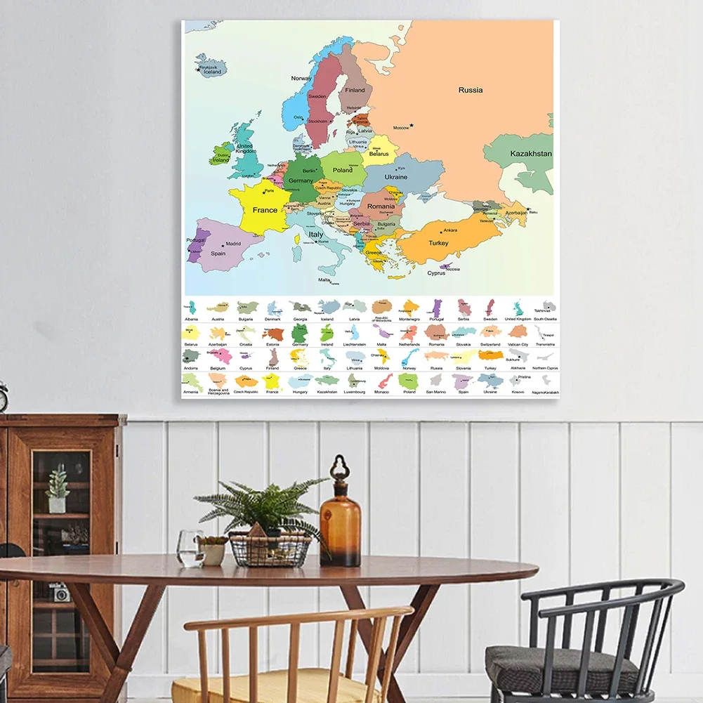 150*150Cm L'Europa Mappa Politica Non Tessuta Tela Pittura Grande Poster Parete Aula Decorazione Della Casa Materiale Scolastico