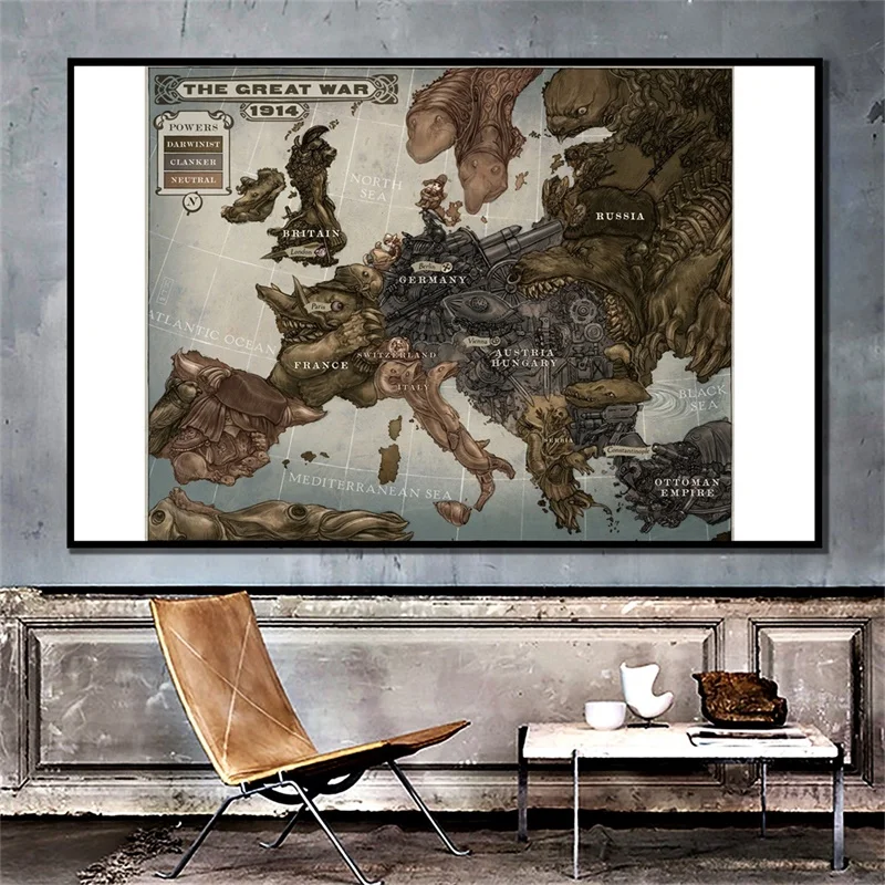 90*60Cm Retro Europa Mappa Del Mondo Autoadesivo Della Parete Non Tessuto Mappa Del Mondo Poster Versione Orizzontale Soggiorno Camera Home Office Dec