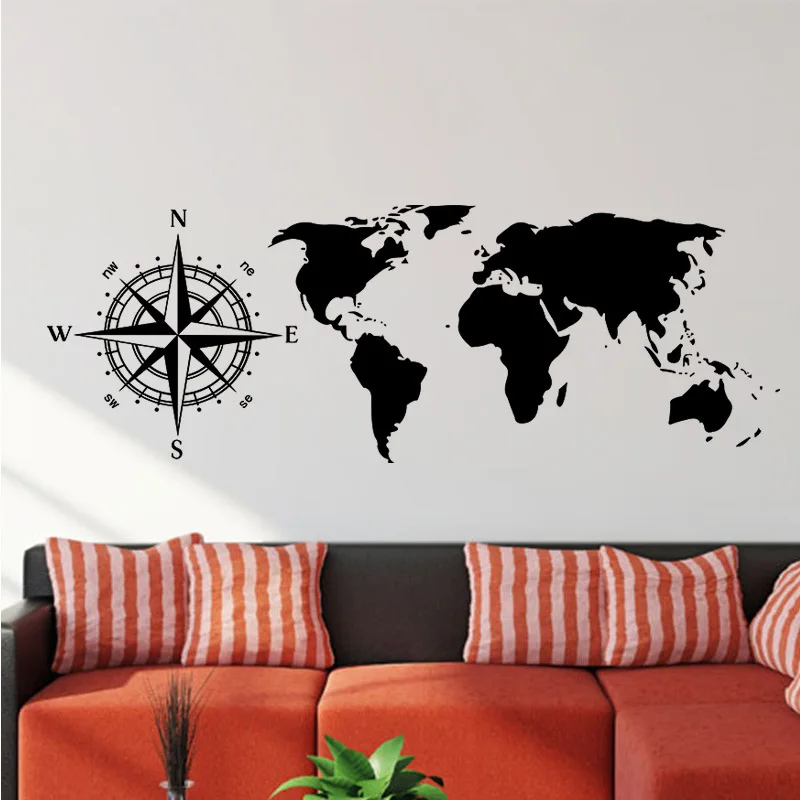Adesivo Murale Grande Mappa Del Mondo Per La Casa Soggiorno Decorazione Adesivo Decalcomania Bussola Nautica Graffio Mappa Del Mondo Adesivo Murale Ta