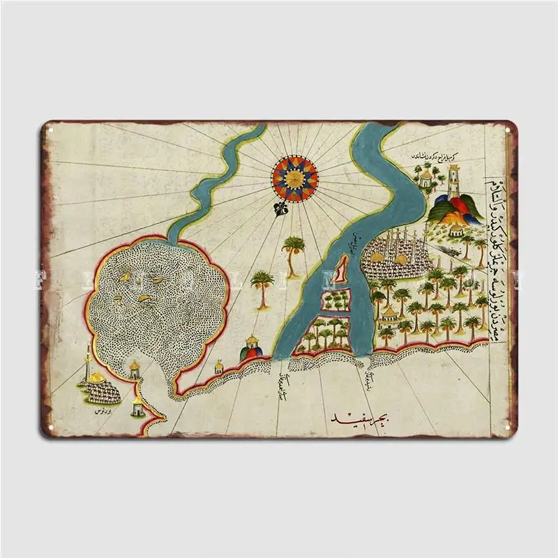 Map Of The River Nile Estuary With The Cities Metal Sign Wall Decor Wall Murale Poster Personalizzato In Latta