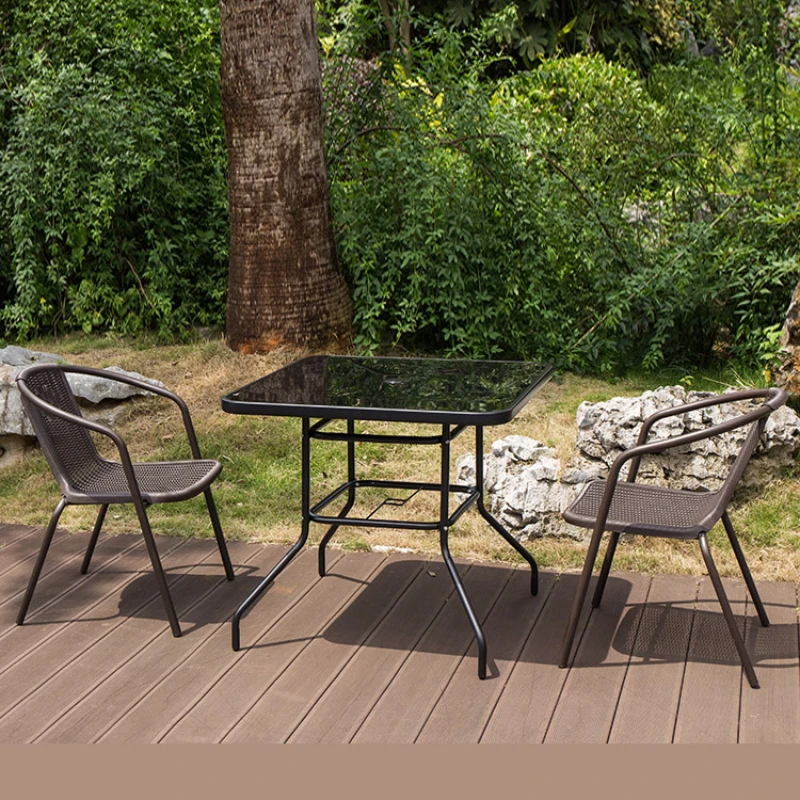 Balcone In Ferro Battuto Tavolino Schienale Sedia In Rattan Moderno Semplice Per Il Tempo Libero All'Aperto Giardino Arredo Set Di Mobili Da Giardino 
