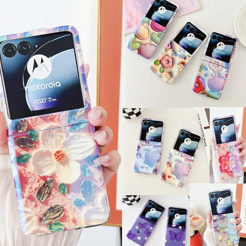 Ins Corea Cute Blue Ray Flower Butterfly Phone Case Per Motorola Razr 40 Ultra Case 2023 Per Moto Razr 40 Ultra Cover 40 Ultra