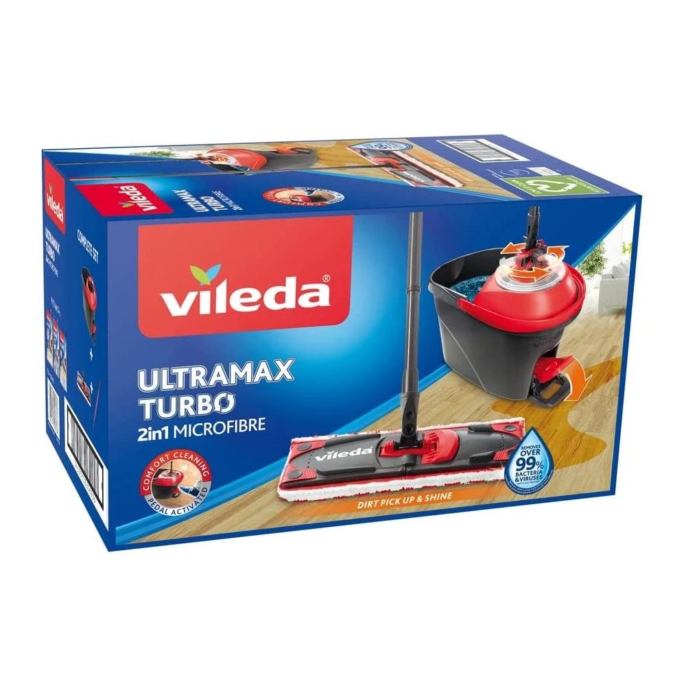Vileda Turbo Mop Cleaning Bucket Pedal Kit Wash Floor Panno In Microfibra Wet Dry Hands Free Crimping
