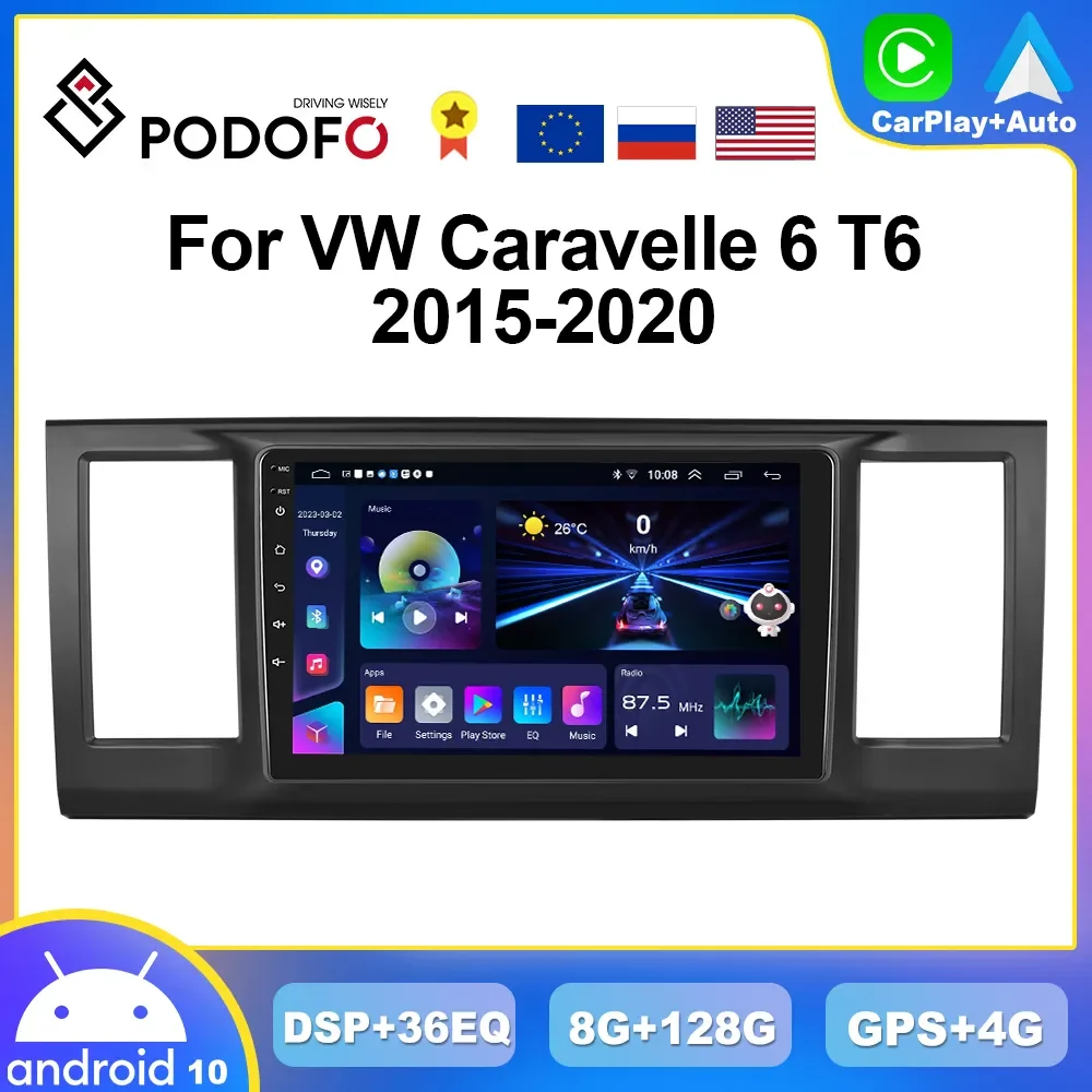 Podofo 4G Android Carplay Radio Per Vw Caravelle 6 T6 2015-2020 Car Multimedia Player 4G Head Unit Gps Stereo Autoradio Ai Voice