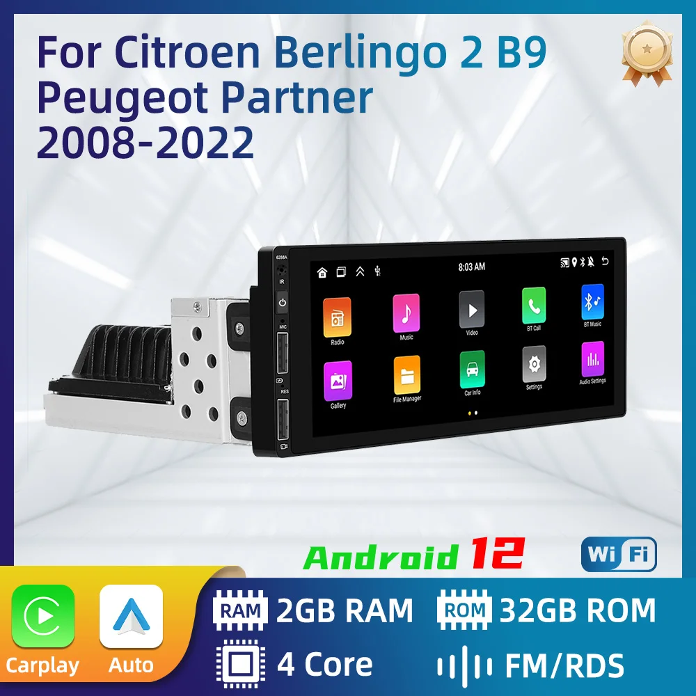 Per Citroen Berlingo 2 B9 Peugeot Partner 2008-2022 1 Din Android Car Multimedia 1 Din Radio Stereo Head Unit Carplay Autoradio