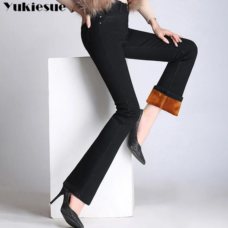Jeans Donna A Vita Alta Donna 2022 Inverno Caldo Pile Spessa Donna Denim Flare Jeans Per Mamma Nero Jean Femme Donna Clothe