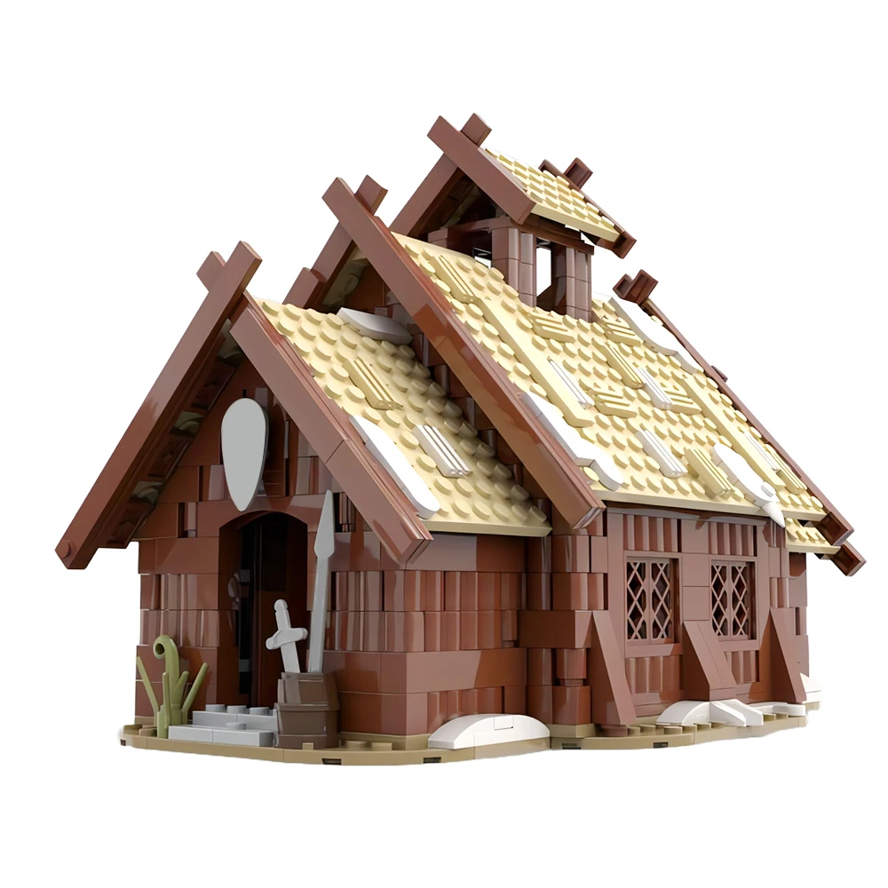 Medievale Viking Village Mead Hall Building Block Kit House Farm Ship Boat Dragon Longship Architecture Brick Model Toy Kid Gift