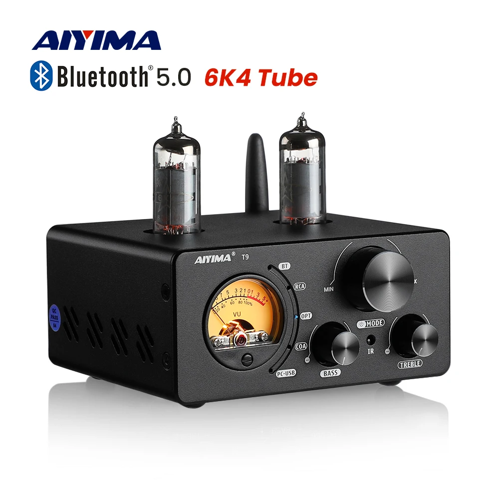 Aiyima T9 Hifi Bluetooth 5.0 Amplificatore Per Tubo A Vuoto Usb Dac Amplificatore Stereo Coax Opt Home Audio Amplificatore Di Potenza Vu Meter 100W