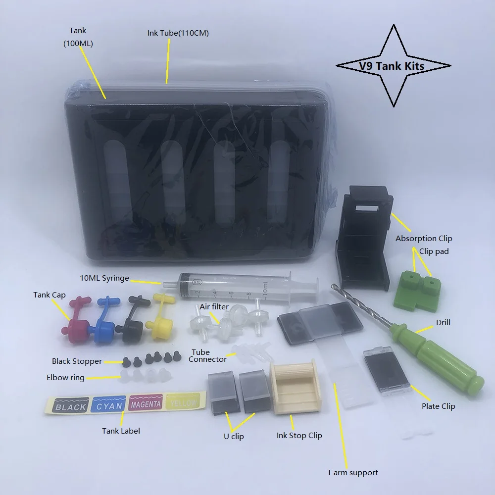 Yotat Universale 4 Colori Ciss Kit Fai Da Te Con Accessori Compatibili Per Hp 21 22 60 61 56 57 74 75 901 121 300 Pg40 50
