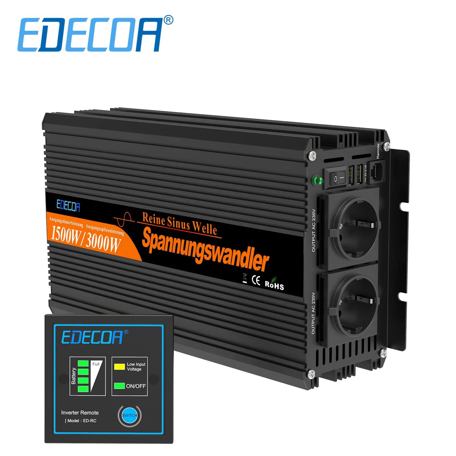 Edecoa 1500W 2500W Inverter Gelombang Sinus Murni Dc 12V Ke Ac 220V 230V 240V Off Grid Inverter Surya Converter Mobil Inverter