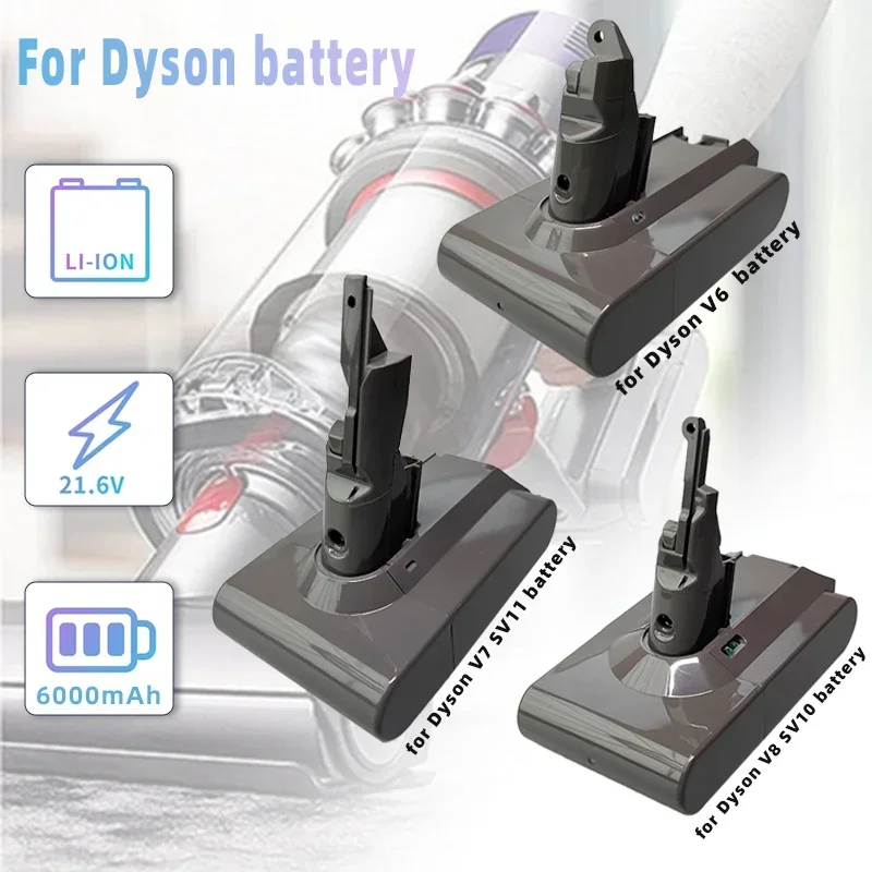 Batteria Ricaricabile 21.6V Per Dyson V6 V7 V8 Sv11 Sv10 Dc58 Batterie Per Aspirapolvere Absolut Animal Motorhead Series 6000Mah